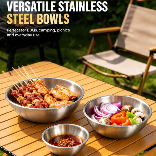 Stainless Steel Mixing Bowls Set of 3 - 9.84", 8.66" & 7.5" Metal Mixing Bowls, 3.3 Qt, 2 Qt & 1.5 Qt Stainless Steel Salad Bowls, Durable 304 Stainless Steel Bowl for Kitchen, Baking, and Meal Prep7