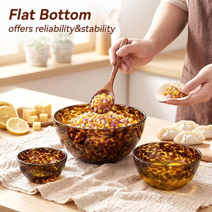 3 Pcs Tortoise Shell Glass Mixing Bowls Set(4.5Qt, 2.7Qt, 1.1Qt)7