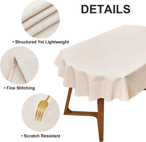 Oval Tablecloth 60 X 84 Inches Faux Linen Water Resistant7