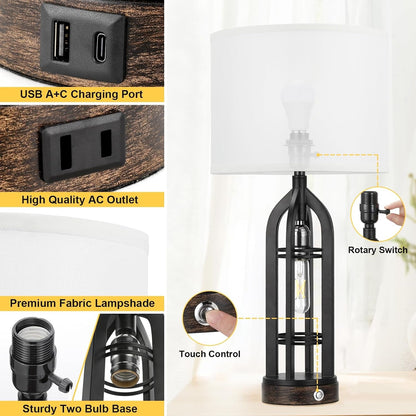 Table Lamps for Living Room, 3 Way Dimmable Farmhouse Lamp Set of 25