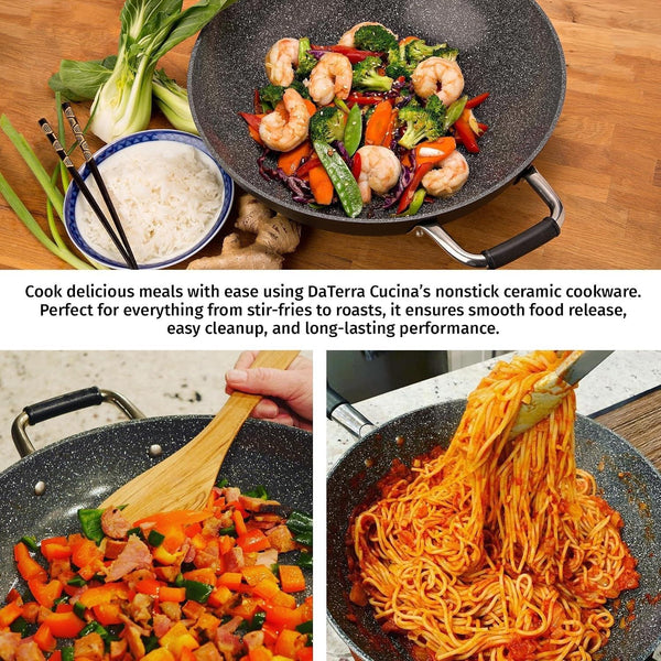 '- Nonstick Ceramic Wok with Lid - Oven & Induction Safe, 13" | Italian Crafted Cookware, PTFE, PFOA Free, Tempered Glass Lid, Oven Safe up to 450°F, Even Heat Distribution, Easy Cleanup3