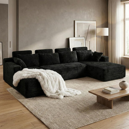 Boneless Couches for Living Room 134" U-Shape Oversized with Chaise, Modern Modular Sectional Comfy Floor U-Shape Cloud Couch, Deep Seat, No Assembly Required (Black)1