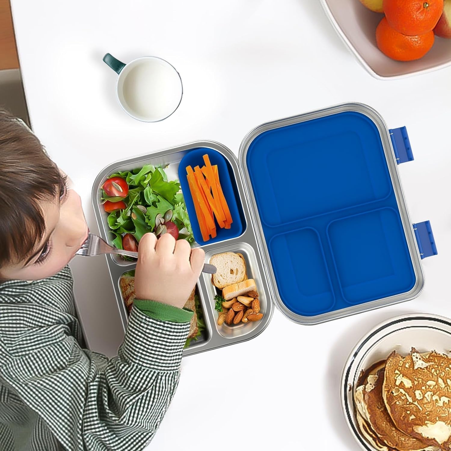 stainless-steel-kids-leak-resistant-bento-lunch-box-3-compartments-with-silicone-container-dishwasher-safe-child-friendly-design-for-school-picnics-travel-bpa-free-blue