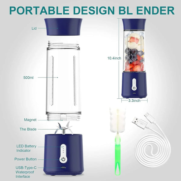 17Oz Portable USB Blender 150W Cordless Mini Smoothie Maker Lightweight, 10+ Blends, Travel/Gym/Office Use4