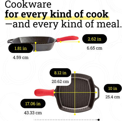 Square Cast Iron Grill Pan, Pfas-Free, 10.5 Inches | Square Skillet with Ridged Burger Grill, Even Heat Distribution, Non-Toxic Cast Iron Pan, Made in USA7
