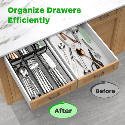 Silverware Drawer Organizer, Silverware Organizer for Drawer, 6 Pack Utensil Organizer for Kitchen Drawers, Kitchen Drawer Organizer for Large Utensils with Interlocking Arm (9.6 * 3 * 2 Inch)4