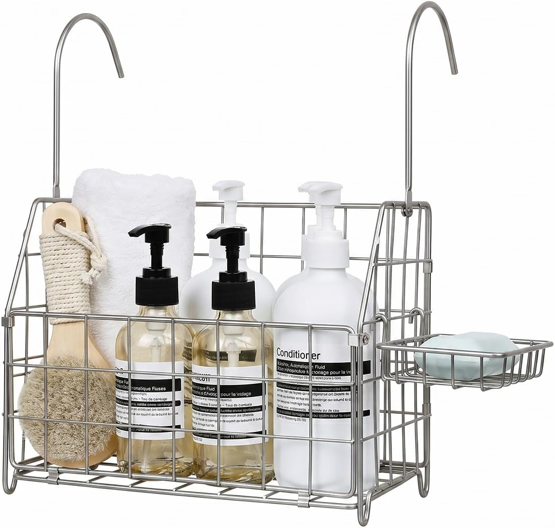 large-rustproof-shower-caddy-hanging-304-stainless-steel-hanging-shower-organizer-basket-for-bathroom-bathtub-over-the-rod-shower-rack-for-shampoo-conditioner-soap-bath-accessoriessilver