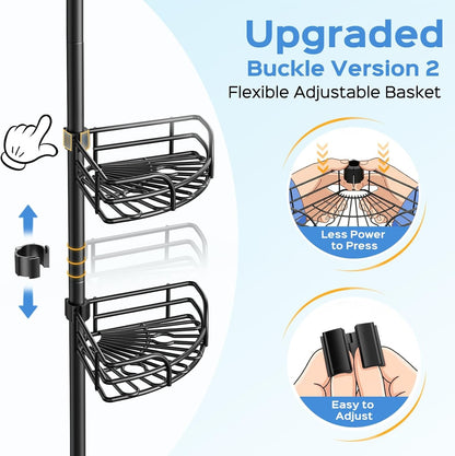 Corner Shower Caddy Tension Pole, Adjustable No-Drill Widen Shelves6