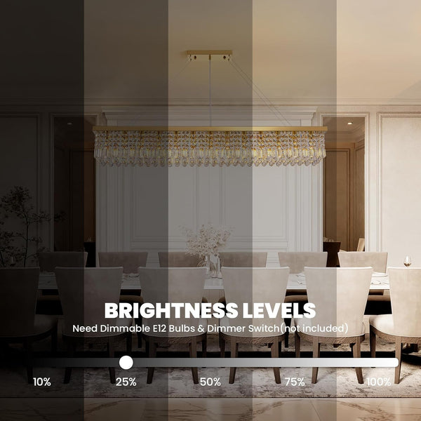 Rectangle K9 Crystal Chandelier Modern Gold Crystal Chandelier Rectangular Pendant Lighting Fixture for Dining Room Kitchen Island Bedroom L59'' X W10'' X H9''4