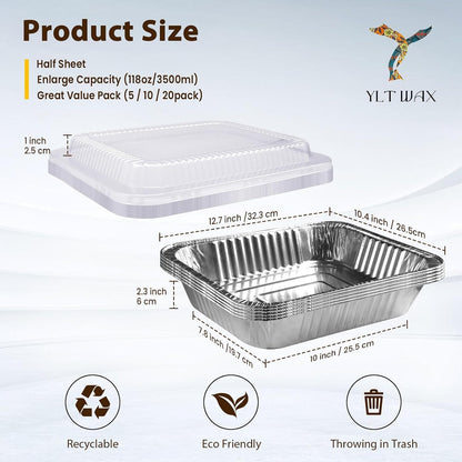 9X13 Disposable Aluminum Foil Pans with Clear Lids (10 Pack), Durable Half Size Deep Extra Heavy Duty Food Containers for Baking, Cooking, Roasting, Heating or Steam Table3