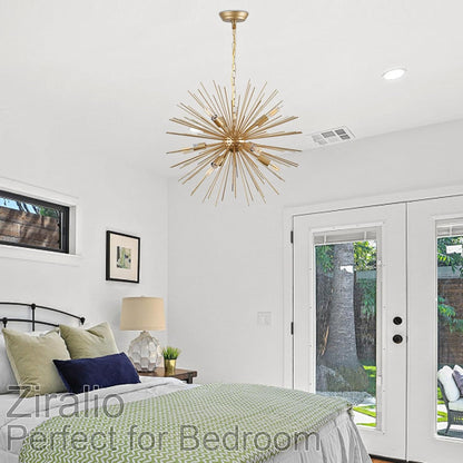 23.8In 9-Light Gold Sputnik Chandelier Mid-Century Solid Metal9