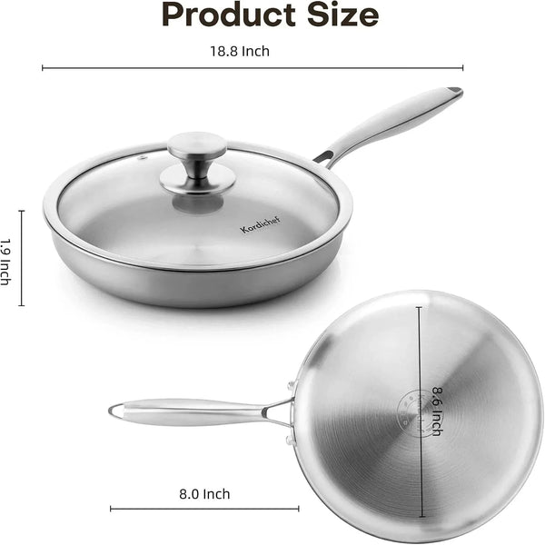 10 Inch Stainless Steel Frying Pan with Lid, Tri-Ply Healthy Stainless Steel Cookware, Pan, Skillet on Induction, Ceramic and Gas Cooktops, PFOA Free Cooking Pan, Dishwasher Safe6