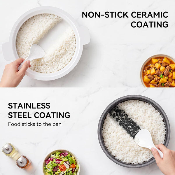 Mini Rice Cooker 2 Cup Uncooked, Small Electric Cooker, with 4 Cooking Functions, 24 Hour Preset and Heat Preservation, anti Scald Carry Handle | Portable Rice Maker with 4 Cooking Functions, Nonstick Ceramic Coating, 24 Hour Preset, Auto Keep Warm for 1-2 People6