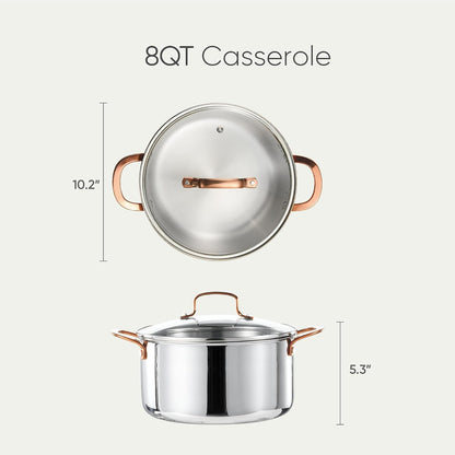 8 Qt Tri-Ply Stainless Steel Stockpot, Non-Toxic Stock Pot with Lid, Soup Pot for Pasta, Even Heating, Oven Safe, Induction, Ceramic and Gas Cooktops Compatible, Sliver, Mothers Day Gifts2