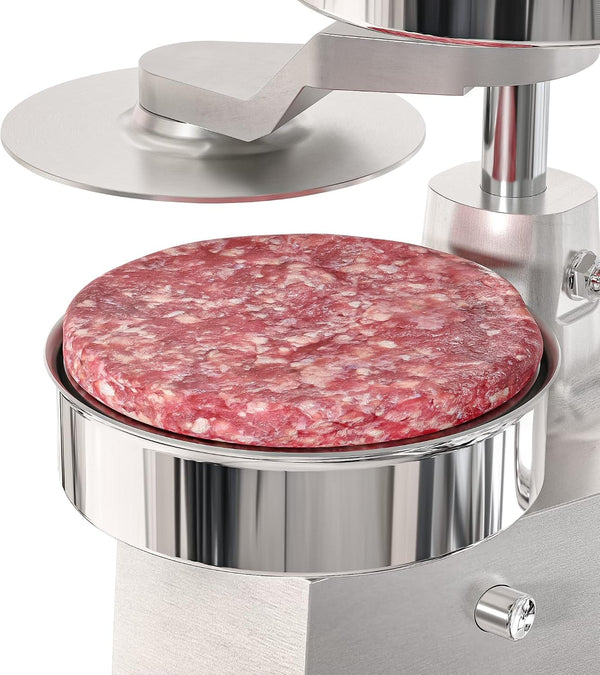 Burger Press Patty Maker for 5” Hamburgers, Stainless-Steel Manual Forming Machine for Personal and Commercial Foods, Heavy Duty Processor, Includes Pattie Papers (CHM-5), Silver3