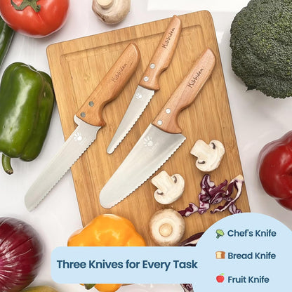 Kids Knife Set for Real Cooking, Kids Safe Kitchen Chef Knives | 4PCS, Food-Grade Stainless Steel Blades, Ergonomic Wood Grip, Bpa-Free, Child-Friendly Cutting Tool for Beginner Training7