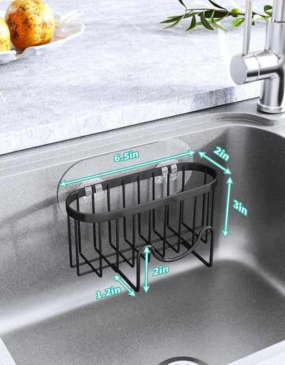 Multifunctional Sponge Holder with Unique M-Shaped, 2 Installation Methods Kitchen Sink Caddy Organizer, Rustproof Stainless Steel Kitchen Organizers and Storage Essentials - Black3