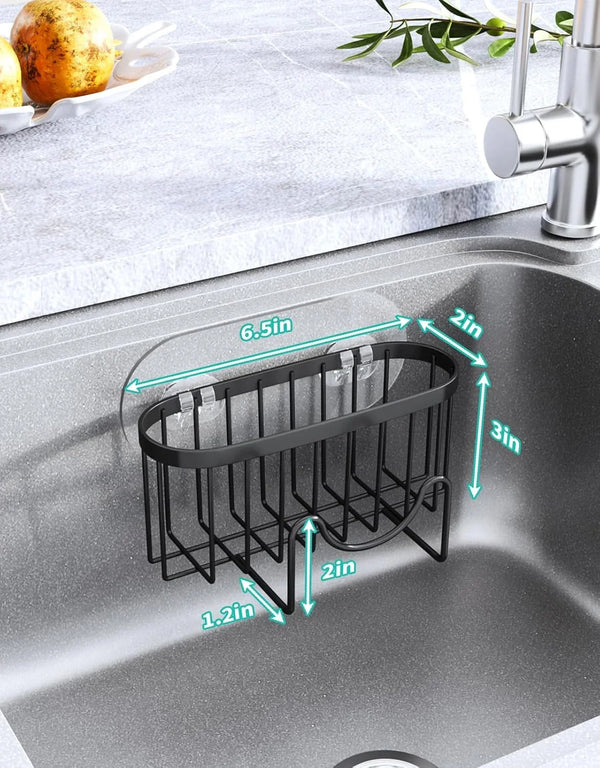 Multifunctional Sponge Holder with Unique M-Shaped, 2 Installation Methods Kitchen Sink Caddy Organizer, Rustproof Stainless Steel Kitchen Organizers and Storage Essentials - Black3