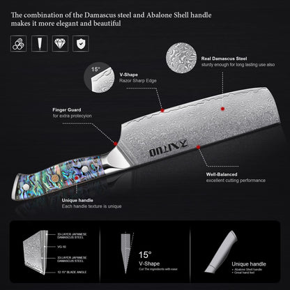 XITUO 7-Inch Nakiri Knife, Japanese VG-10 Damascus Steel (67 Layers), Razor Sharp Asian Vegetable & Meat Chopper, Ergonomic Abalone Shell Handle, Chef Knife with Gift Box4