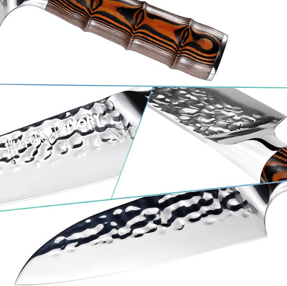 5.5" Santoku Knife, Pro Chefs Kitchen Knives, HC Stainless Steel, Hammered Ultra Sharp Blade, Bamboo Shape Handle Cooking Cutlery 2025 Gifts for Home & Restaurant3
