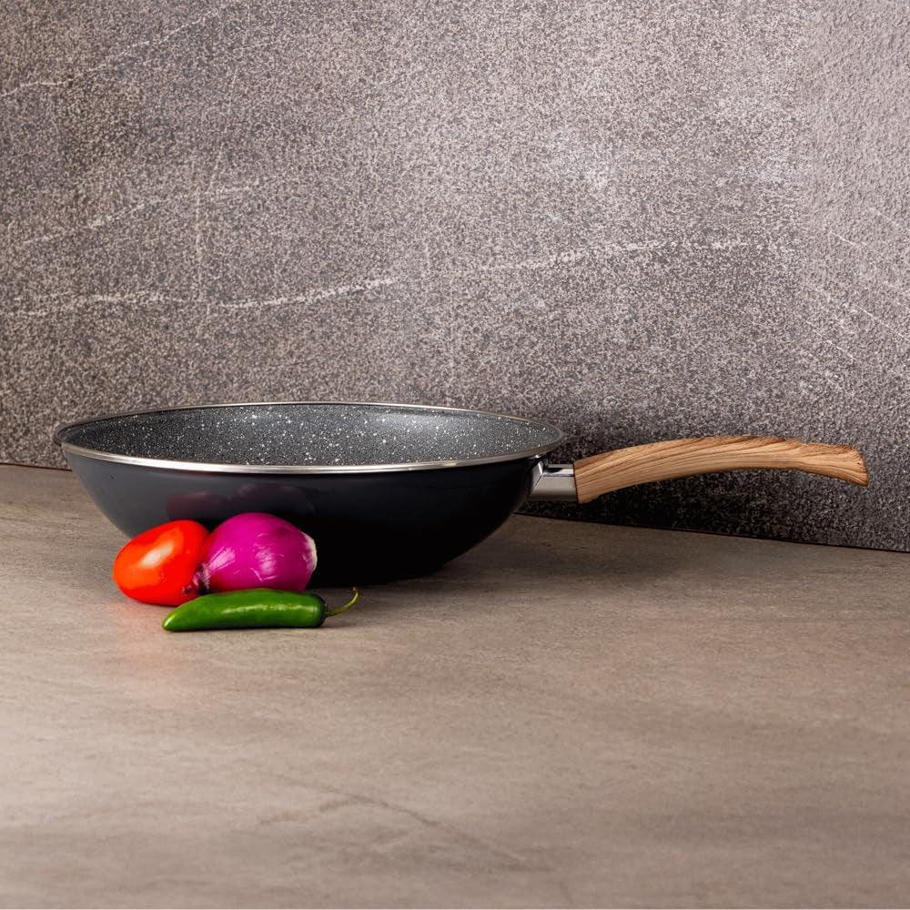 nonstick-wok-pan-11-inch-enamel-steel-gray-induction-compatible-all-stovetop-ready-even-heat-cooking-wood-look-handle-lightweight-design-easy-cleanup