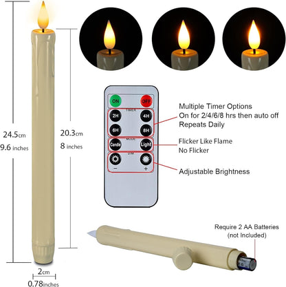 6 Pcs Flameless Taper Candles with Remote, Timer, Dimmer, Ivory Battery Operated Candlesticks with Flickering Light, Plastic Led Window Candles, 9.6 Inches for Halloween Christmas Decoration6