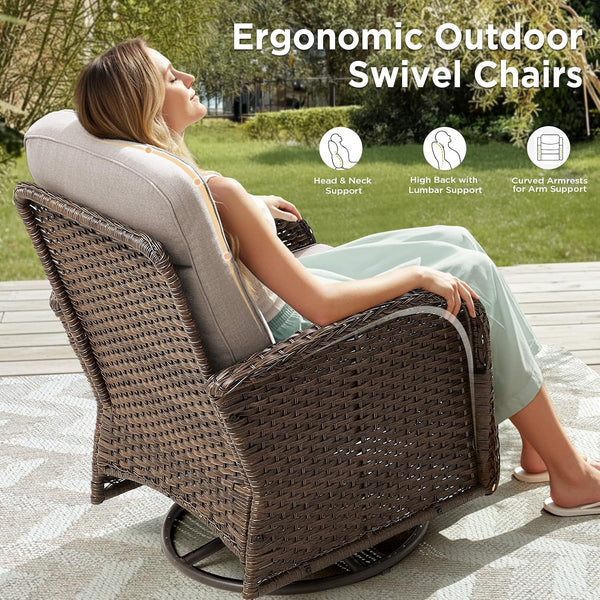 8 Pieces Luxury Outdoor Patio Furniture Set with 6-Inch Thick Cushions, Wicker Outdoor Furniture with High Back Swivel Patio Chairs Set of 4, Patio Conversation Set for Deck Garden Porch, Beige5