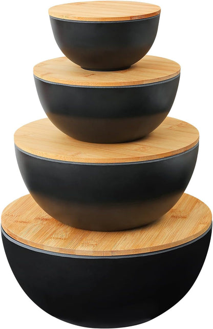 Eco-Friendly Bamboo Fiber Meal Prep Bowl Set with Lids (4 Pack), Sustainable Mixing & Serving Bowls for Kitchen, Food Storage, Picnic & Fitness，Non-Heatable1