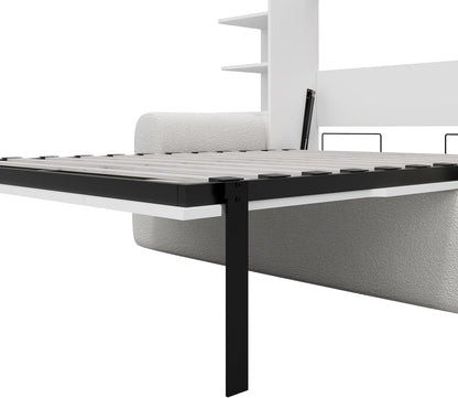Wall Murphy Bed with Sofa and Storage Cabinets, Space-Saving Wall Bed for Home Office & Guest Room, Full Size, White8