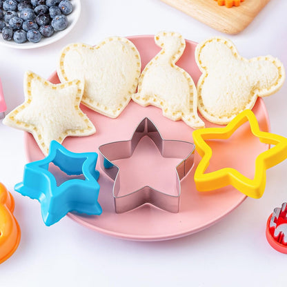 Sandwich Cutters for Kids Lunch LARGE 6 Pcs | Sandwich Maker, Cookie Cutters Set, Stainless Steel, Dinosaur Mouse Heart Star Bear4