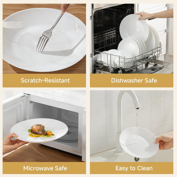 12-Piece Plates and Bowls Set, Glass Dinnerware Sets for 47