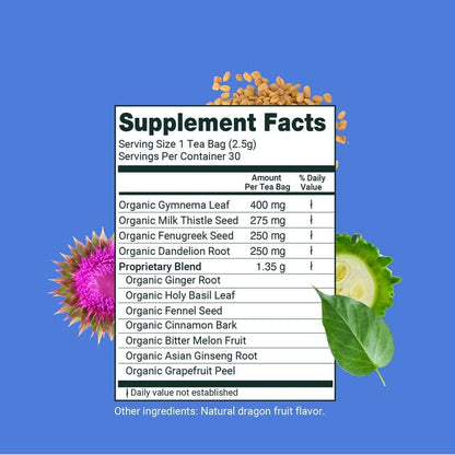 Herbaly Glucose Organic Herbal Tea - Metabolism & Sugar Cravings, 28 Ct | Cinnamon, Gymnema, Holy Basil & Bitter Melon, Non-Gmo, Plant-Based Pyramid Tea Bags, Caffeine Free2