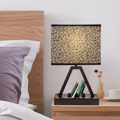 Touch Control Table Lamp, 3-Way Dimmable Desk Lamp with USB C & a and AC Outlet, Bedside Lamp with Phone Stands for Bedroom, Living Room, Office, LED Bulb Included, Black Shade4
