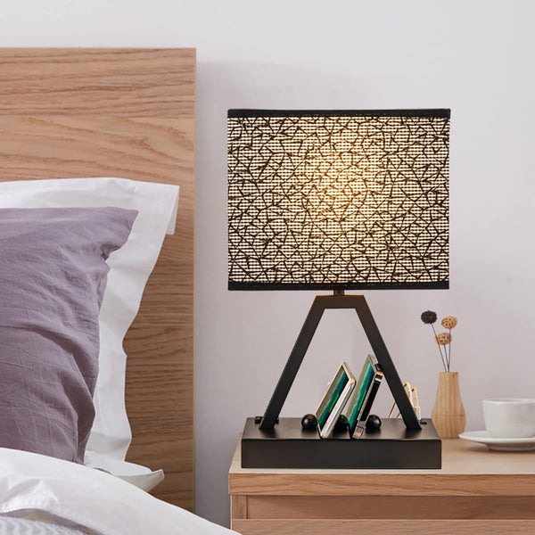Touch Control Table Lamp, 3-Way Dimmable Desk Lamp with USB C & a and AC Outlet, Bedside Lamp with Phone Stands for Bedroom, Living Room, Office, LED Bulb Included, Black Shade4