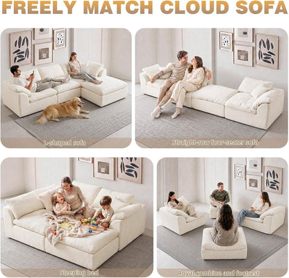 110" Boneless Cloud Couch Sectional for Living Room, Oversized Modular L Shaped Sofa with Ottoman, Deep Seat Chenille Sectional Couch for Cloud-Like Comfort (Beige)6