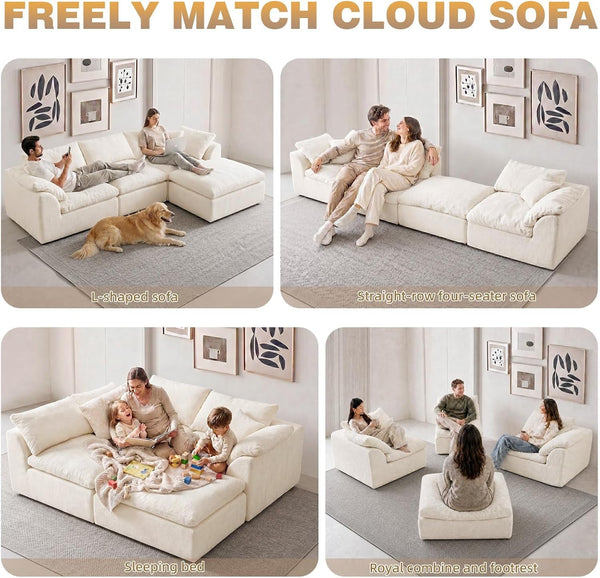 110" Boneless Cloud Couch Sectional for Living Room, Oversized Modular L Shaped Sofa with Ottoman, Deep Seat Chenille Sectional Couch for Cloud-Like Comfort (Beige)6