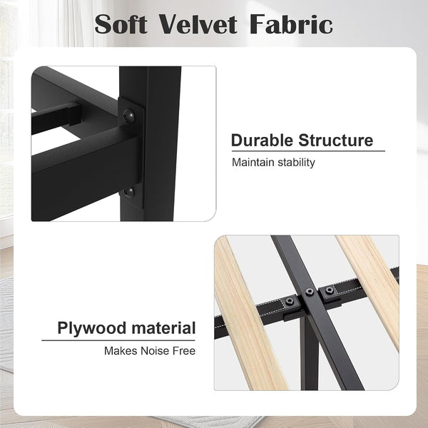 Full Size Daybed L-Shaped, Modern Velvet Upholstered Sofa Day Bed Frame with Wood Slats for Living Room Bedroom Guest Room, No Box Spring Needed, Black4