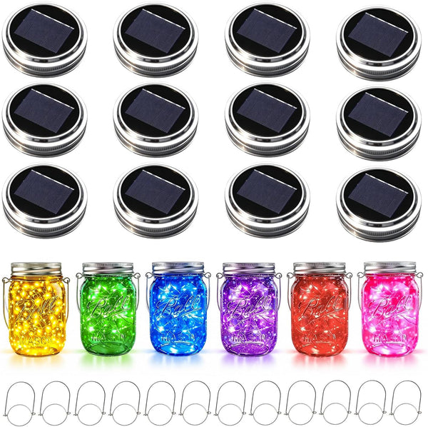 Solar Mason Jar Lid Lights Outdoor 12 Pack, Multicolor Garden Fairy Lights1