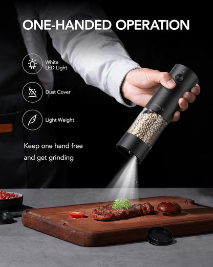 Electric Salt & Pepper Grinder Set, Rechargeable 2 Pack, Black White4