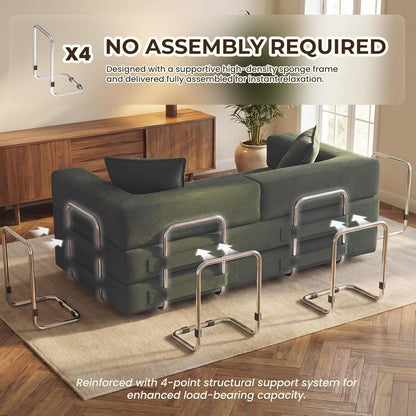 78 Inch Convertible Sofa Bed, 5-In-1 Futon Sofa Bed Pull Out Couch, Boneless Couch Bed for Living Room, Corduroy Boneless Couches for Bedroom, Apartment, No Assembly Sleeper Sofa Bed, Green4
