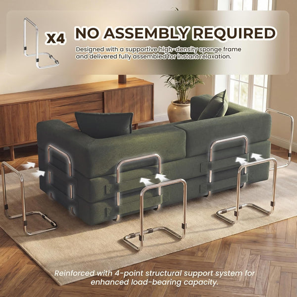 78" 5-In-1 Convertible Futon Sofa Bed, Boneless Corduroy, Green4