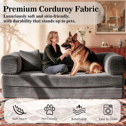 Futon Sofa Bed Boneless Couch for Living Room,Pull Out Couch with Sleeper Sofa,Day Bed Couch with Storage Pocket,Removable Corduroy with 2 Pillow6