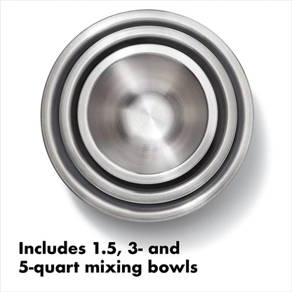 OXO Good Grips Mixing Bowl Set - 3-Piece, Stainless Steel | Nesting Bowls for Baking and Cooking, Non-Slip Base, Dishwasher Safe2
