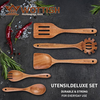 Wooden Kitchen Utensil Set - Natural Solid Wood Spoons, Non-Toxic, Heat Resistant, Non-Scratch and Easy to Clean (A05)2