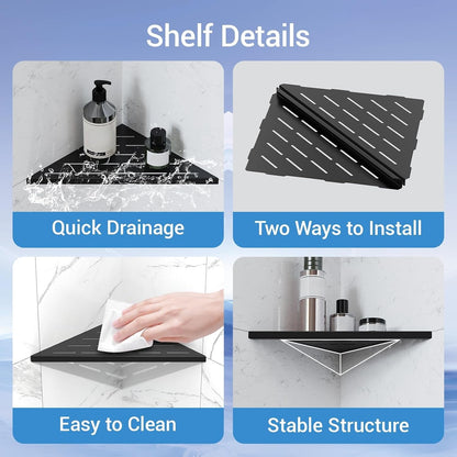 Corner Shower Shelf, 10 Inch Black 304 Stainless Steel Recessed Installation with Grout, No Drilling Required Tile Shower Shelf for Tiled Wall (2-Pack)3