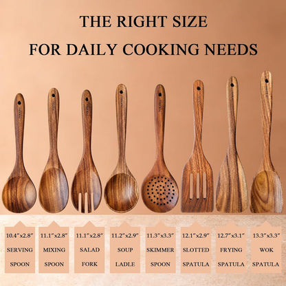 8 Piece Wooden Kitchen Utensils Set, Teak Wooden Spoons for Cooking3