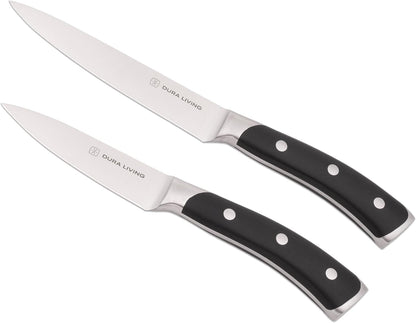 2-Piece Kitchen Knife Set – Ultra Sharp Precision German Stainless Steel Blades, 5” Utility & 3.5” Paring Knife with Ergonomic Handles, Multipurpose for Slicing & Peeling, Black Handle1