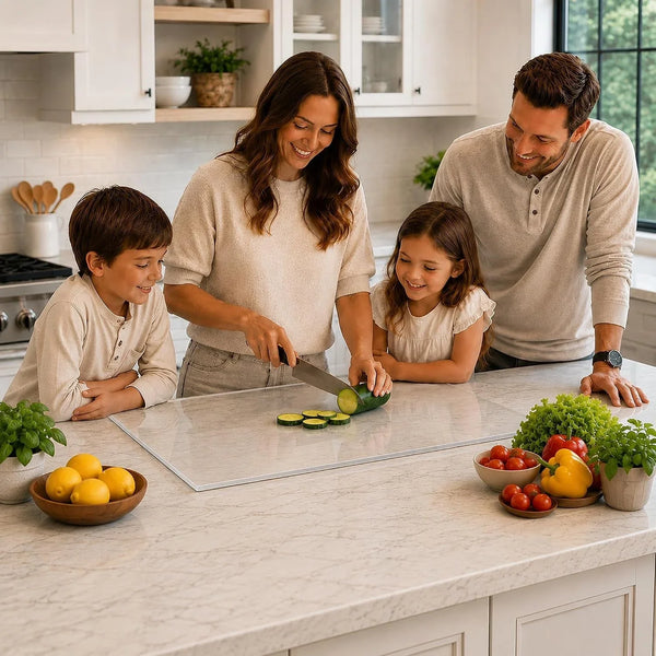 Clear Acrylic Cutting Board with Counter Lip 17.5"X13.5" | Non-Slip Base, 60% Thicker, Bpa-Free Food-Safe, Easy Clean, Protects Countertops, for Bread Meat Veggies, Kitchen Essential8