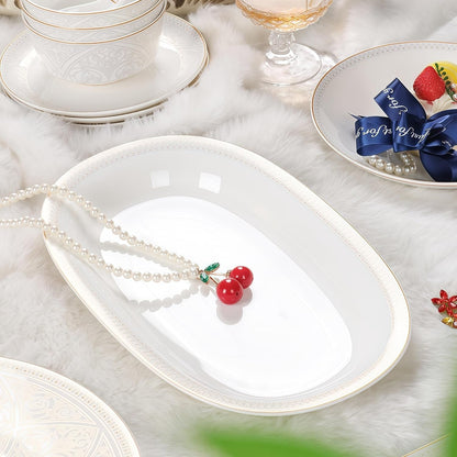 52 Pcs Fine Bone China Dinnerware Set,Porcelain&Ceramic Dinnerware Sets,Bone Stoneware&Ceramic Cookware Tableware Set Includes Dinner Plates|Spoons|Pasta Bowls|Soup Pot|Chopsticks3