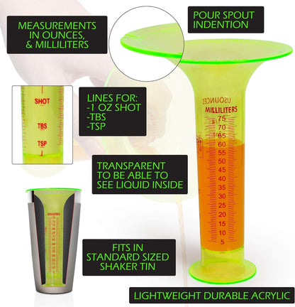 Pour Tester for Bartenders - Liquid Measuring Tool W/ 1 Ounce Shot Line and Measurements up to 2.5 Oz (75Ml) - Fits in Shaker Tin - Use for Restaurant Bar Training and Testing Kits3